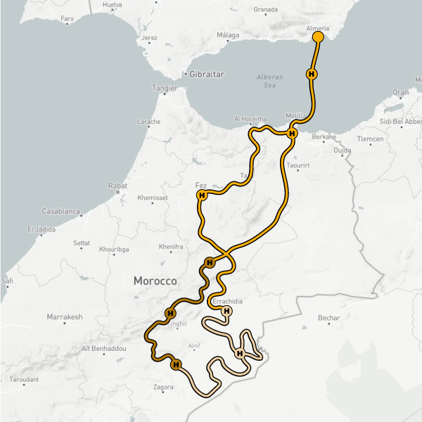 Mapa de una ruta 4x4 por Marruecos que celebrará durante el mes de octubre de 2023.