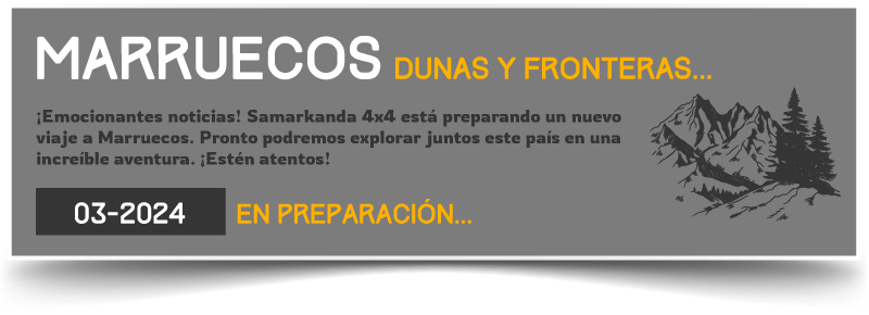 Póster informativo de una ruta 4x4 por el desierto de Marruecos durante 2024.